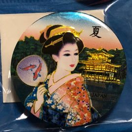 Kyoto Kimono Lady Kinkakuji Temple Metal Engraving Fridge Magnet in Summer