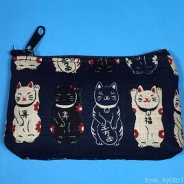 Mini Rectangle Pouch Maneki Neko Money Fortune Cat Cute Kawaii Dark Blue