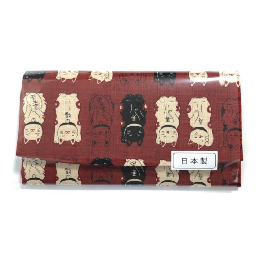 Japanese Wallet Maneki Neko Money Fortune Cat Cute Kawaii Dark Red Kyoto