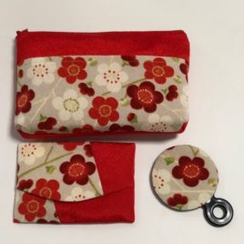 Japanese Kimono Fabric Pouch Mirror Tissue Case Cute Kawaii Plum Red Kyoto