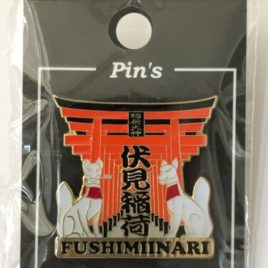 Fushimi Inari Shrine Torii Gate Two White Fox Pin Badge Kyoto Japan