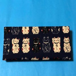 Japanese Wallet Maneki Neko Money Fortune Cat Cute Kawaii Dark Blue Kyoto