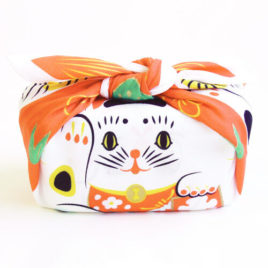 Japanese Furoshiki Wrapping Cloth Maneki Neko Lucky Fortune Cat  from Kyoto