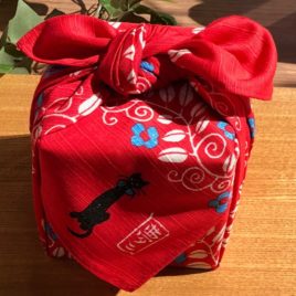 Japanese Furoshiki Cat Yumeji Takehisa Wrapping Cloth Cotton 100% in Red
