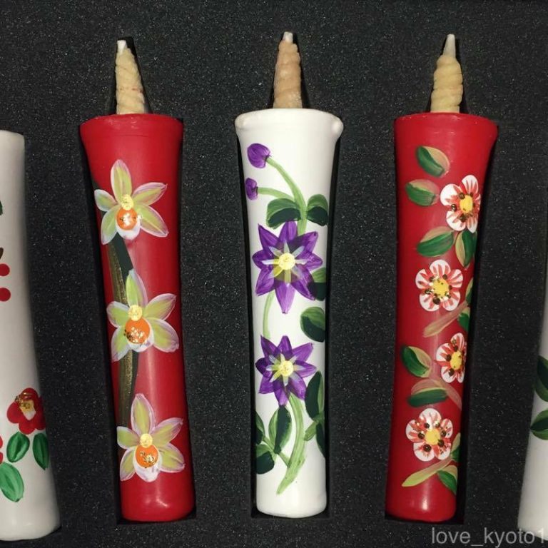 Temple Shrine 100 Handicraft Candle Hand Painted Flower 5pcs set from