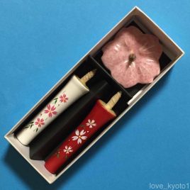 Temple Shrine Candle Hand Painted Cherry Blossom 2pcs & Holder set Kyoto