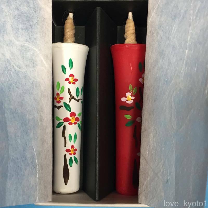 Temple Shrine Candle Hand Painted Camellia Flower 2pcs set from Kyoto Japan 