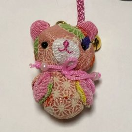 F/S Chirimen Kimono Crepe Fabric Bear Charm Key Strap Mascot Cute Kawaii Kyoto B