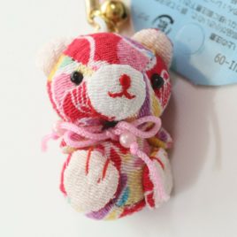 F/S Chirimen Kimono Crepe Fabric Bear Charm Key Strap Mascot Cute Kawaii Kyoto B