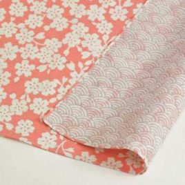 Japanese Furoshiki Wrapping Cloth Cherry Blossom Wave Cotton 100% Pink Gray