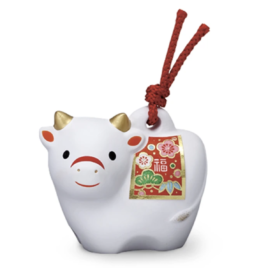 Japanese Year 2021 Oriental Zodiac Ox Ornament White Ceramic Bell Yakushi Gama S