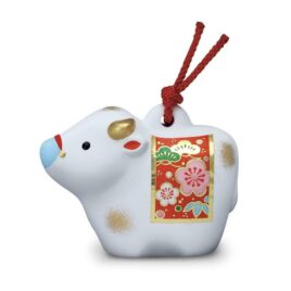 Japanese Year 2021 Oriental Zodiac Ox Ornament White Ceramic Bell Yakushi Gama