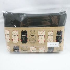Maneki Neko Lucky Money Fortune Cat Pouch Cute Kawaii Beige w Front Pocket Kyoto