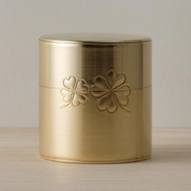 Kyoto Kaikado Handicraft Airtight Brass Caddy Clover Leaf 120g w/ Scoop Japan