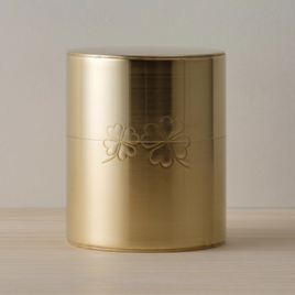 Kyoto Kaikado Handicraft Airtight Brass Caddy Clover Leaf 200g w/ Scoop Japan