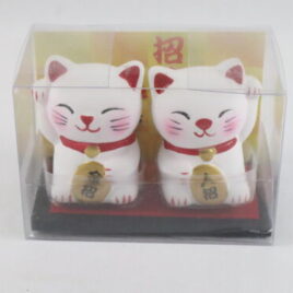 A pair of Maneki Neko Lucky Money Fortune Cats Unglazed Pottery Ornament