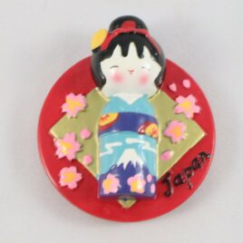 Japanese Cute Kokeshi Doll Round Fridge Magnet in Red shipped from Kyoto Japan
