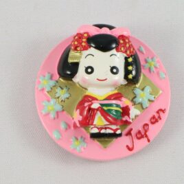 Japanese Cute Maiko Lady Round Fridge Magnet in Pink shipped from Kyoto Japan