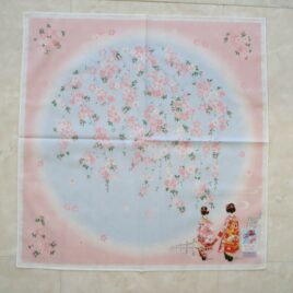 Japanese Two Maiko Girls Handkerchief Oil Blotting 50cm Cotton 100% Blue Pink