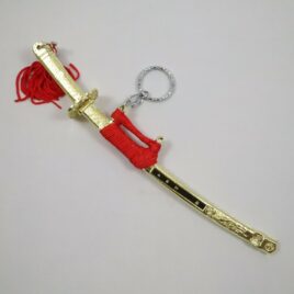 Japanese Samurai Sword Metal Key Chain Holder Large with Red Tuft