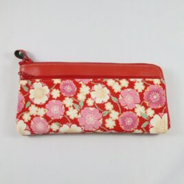 Japanese Chirimen Fabric Abundant Storage Artificial Leather Wallet Kyoto Red