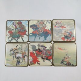 Japanese Coaster Six Medieval Warlord Busho Samurai 9cm x 9cm 3.54″ x 6 in Box