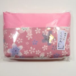 Chirimen Kimono Crepe Fabric Pouch Side Pocket Cute Kawaii Pink Kyoto Japan