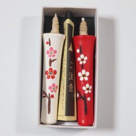 Temple Shrine Candle Hand Painted Plum Blossom 2pcs set from Kyoto Japan
