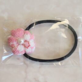 Japanese Hair Elastic Tie Plum Flower Chirimen Crepe Pink from Kyoto Japan