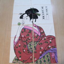 Japanese Huge Noren Tapestry Utamaro Woman with Glass Sound maker Ukiyoe 85×150