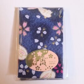 Compact Folding Mirror Chirimen Crepe Pattern with Toothpicker NavyB Kyoto Japan