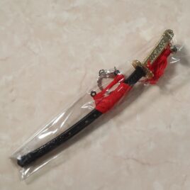 Japanese Samurai Sword Metal Key Chain Holder Large Black with Red Tuft