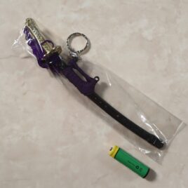 Japanese Samurai Sword Metal Key Chain Holder Large Black with Purple Tuft