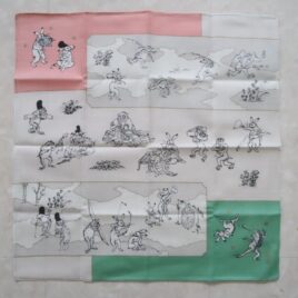 Japanese Furoshiki Wrapping Cloth Choju Giga Oldest Cartoon Drolleries Grn Pink