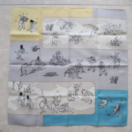 Japanese Furoshiki Wrapping Cloth Choju Giga Oldest Cartoon Drolleries Blue Yell