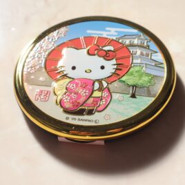 Hello Kitty Compact Double Round Mirror Engraving Umbrella Castle Kyoto Japan