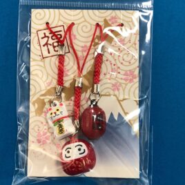 Maneki Neko Daruma Key Chain Strap 3pcs Set Cute with Ring a Bell